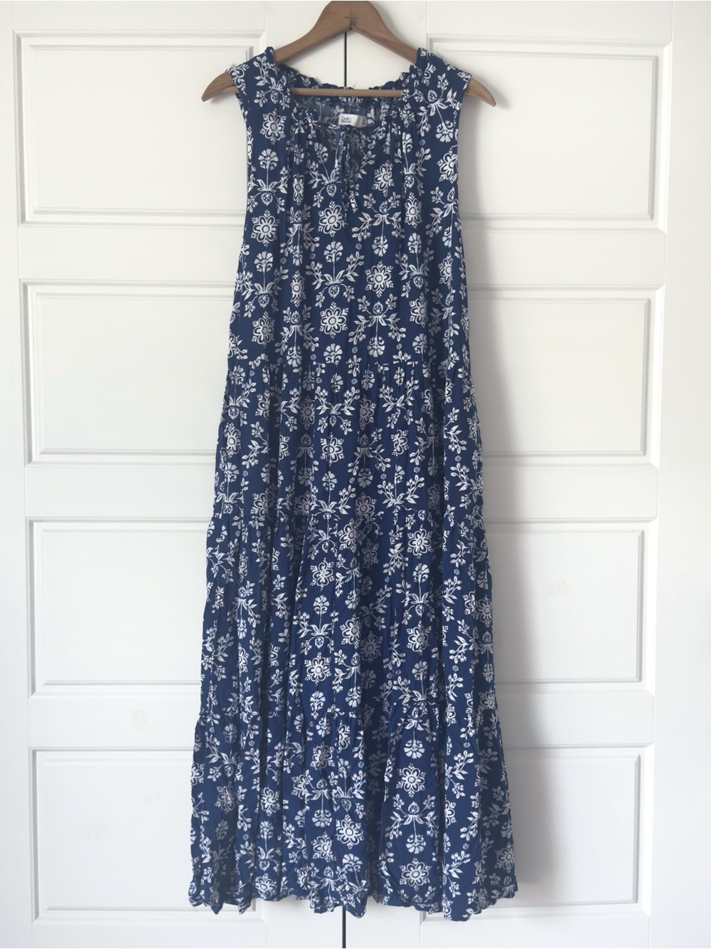 Croft Barrow Floral Tiered Maxi Dress XL Blue Cottagecore Boho Chic Pockets